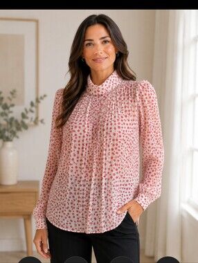 Red Polka Dot Sheer Blouse Business Casual